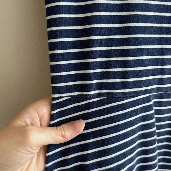 American Eagle Outfitters Blue and White Fit & Flare Dress w/ Crossed Open Back - Picture 7 of 16